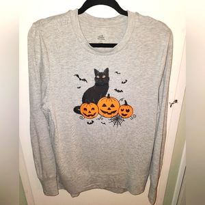 Women's black cat Halloween pumpkin long sleeved top celebrate size medium m